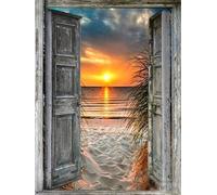 5D Diamond Painting Porte Coucher Soleil Vue 5D DIY Broderie Diamant Kit Complet pour Adultes Enfants Point de Croix Diamant Peinture pour Décoration Intérieur 50x70cm