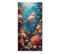 5D Diamond Painting Requin Diamant Painting Adulte Enfant Accessoires Inclus Océan Loisirs Créatifs Broderie Diamant kit Peinture Adulte xxl, Difficile Grand Format DIY Strass Point 80x160cm f-10931