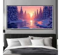 5D Diamond Painting Rivière dans la Forêt Broderie Diamant Grand Format, Diamant Painting Paysage Hivernal Peinture Diamant Adulte, Strass Point de Croix Kit Complet Grande Taille 60x30 cm (WL46)