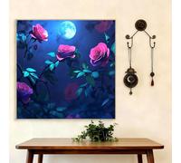 5D Diamond Painting Rose, Peinture Diamant Adulte Lune Broderie Diamant Kit Complet, DIY Full Drill Artisanat Cristal Painting Kit pour Débutant, Décoration Murale, Cadeau Femme 55x55cm G8-658