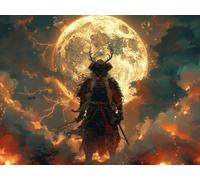 5D Diamond Painting Samouraï, Diamond Painting Adulte Lune, DIY Broderie Diamant Point de Croix Kits, Peinture Diamant Activite Manuelle Adulte, Décoration Murale Maison, Cadeau Femme 40x50cm R-8196