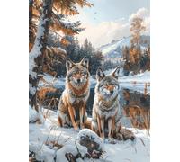 5D Diamond Painting ScèNe De Neige, DIY Diamond Painting Adulte Loup, Broderie Diamant Strass Point de Croix Kit Complet, Peinture Diamant Adulte pour Décoration Maison, Cadeau Femme 100x135cm M-9953