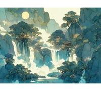 5D Diamond Painting Set, Cascade ForestièRe, DIY Tout Diamant Broderie Art, Artisanat de Pierres Précieuses, Toile HD Etanche, Décoration Murale à la Maison, Cadeau Pour Les Filles 100x140cm YY5N-633