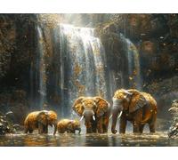 5D Diamond Painting Set, Chutes D'éLéPhants, DIY Tout Diamant Broderie Art, Artisanat de Pierres Précieuses, Toile HD Etanche, Décoration Murale à la Maison, Cadeau Pour Les Filles 100x140cm YY5N-86