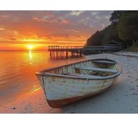 5D Diamond Painting Set, Coucher De Soleil Sur Le Bateau, DIY Tout Diamant Broderie Art, Artisanat de Pierres Précieuses, Décoration Murale à la Maison, Cadeau Pour Les Filles 20x30cm YY5N-73