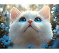 5D Diamond Painting Set, Le Chat Blanc, DIY Tout Diamant Broderie Art, Artisanat de Pierres Précieuses, Toile HD Etanche, Décoration Murale à la Maison, Cadeau Pour Les Filles 80x100cm YY5N-15