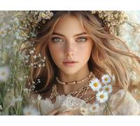 5D Diamond Painting Set, Marguerite Femme, DIY Tout Diamant Broderie Art, Artisanat de Pierres Précieuses, Toile HD Etanche, Décoration Murale à la Maison, Cadeau Pour Les Filles 100x140cm YY5N-72