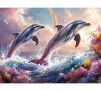 5D Diamond Painting Set, Rainbow Dolphin, DIY Tout Diamant Broderie Art, Artisanat de Pierres Précieuses, Toile HD Etanche, Décoration Murale à la Maison, Cadeau Pour Les Filles 80x100cm YY5N-39