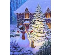 5D diamond painting Snowman and Christmas tree, small square stone DIY full screen set for foyer, stairs, kitchen, dining room, living room, bedroom (30 x 40 cm)