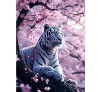 5D Diamond Painting Tigre Diamond Painting Adulte, Peinture Diamant Fleur Diamant Painting Kit Complet, Carré Strass Broderie Diamant Point de Croix Artisanat Painting, Murale Décoration 40x50cm -3R