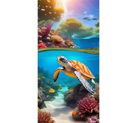 5D Diamond Painting Tortues,DIY Peinture Diamant Adulte Enfant,Broderie Diamant Kit Complet,Diamant Artisanat Strass Point de Croix Cristal Painting pour Accueil Décor Noël 100x220cm YZ-12793