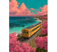 5D Diamond Painting Train, Diamond Painting Enfant Plage, DIY Loisirs Créatifs Adultes Kits, 5D Broderie Diamant Activité Manuelle, Peinture Diamant Kits, Decoration Maison, Cadeau, 40x50cm 5-6138