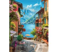 5D Diamond Painting Ville Jardin Diamant Painting Kit Complet, Mer Diamond Painting Adulte, DIY Peinture Diamant Artisanat Strass Point de Croix Painting pour Décoration Murale 40x50cm -YZ1295