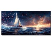5D Diamond Painting Voilier Diamant Painting Adulte Enfant Accessoires Inclus Abstrait Loisirs Créatifs Broderie Diamant kit Peinture Adulte xxl Difficile Grand Format DIY Strass Point 65x130cm y-4091