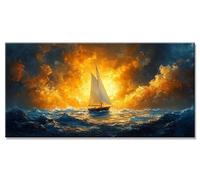 5D Diamond Painting Voilier Diamant Painting Adulte Enfant Accessoires Inclus Coucher soleil Loisirs Créatifs Broderie Diamant kit Peinture xxl, Difficile Grand Format DIY Strass Point 65x130cm y-3493