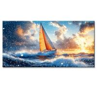 5D Diamond Painting Voilier Diamant Painting Adulte Enfant Accessoires Inclus Paysage Loisirs Créatifs Broderie Diamant kit Peinture Adulte xxl Difficile Grand Format DIY Strass Point 55x110cm y-3543