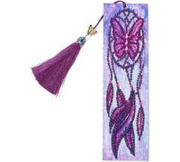 5d Diamond Pasted Painting Kit,Diy Diamond Painting Bookmarks,Diamond Embroidery Bookmark Kit With Leather Tassel,Painting By Number Kit-Dream Catcher & Butterfly