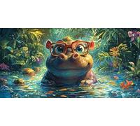 5D DIY Animal Diamond Painting Grande Taille, Diamond Painting Adulte Hippopotame, Peinture Diamant Paintings Numero Adulte Broderie au Point de Croix Strass Décoration de la Maison 80x160cm J0K-547