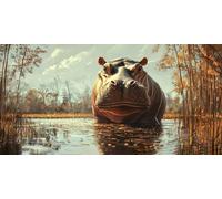 5D DIY Animal Diamond Painting Grande Taille, Diamond Painting Adulte Hippopotame, Peinture Diamant Paintings Numero Adulte Broderie au Point de Croix Strass Décoration de la Maison 25x50cm J0K-544