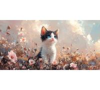 5D DIY Chat Diamond Painting Grande Taille, Diamond Painting Adulte Fleur, Peinture Diamant Paintings Numero Adulte Broderie au Point de Croix Strass Tableau Décoration de la Maison 70x140cm J0K-118