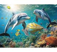 5D DIY Dauphins marins Kits de Peinture Diamant, Diamond Painting pour Adulte Débutants, Diamond Art Kits Strass Point de Croix Cristal Painting pour Maison Décor Cadeaux pour Femmes 30x40 cm H-301