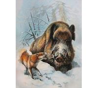 5D DIY Diamant Peinture Animaux Plein Rond Sanglier Renard Et Sanglier Mosaïque Diamant Broderie Point De Croix Couture Décor À La Maison 30x40 cm