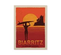 5D DIY Diamant Peinture Kit，Affiche de voyage vintage de Biarritz, coucher de soleil sur la côte basque，Diamant Point De Croix, Décoration De La Maison Cadeau（40 x 50 cm/15.74 x 19.68 pouces）-BO84