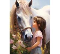 5D DIY Diamant Peinture Kits, Chevaux et enfants à la ferme,M,40*50CM Broderie Diamant Art Painting Kit Complet, Canevas Diamond Point de Croix Painting par Numéros pour Adultes Enfants Décor