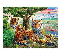 5D DIY Diamant Peinture Kits Famille Tigre Complet Strass Adultes Diamond Painting Point Croix Broderie Mosaïque Toile Peinture Maison Salon Mural Décor Artisanat Cadeau Round Drill 40x50cm AAB16073