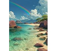 5D DIY Diamond Art Painting Kit Complet, Le Rainbow Diamant Peinture Kits, Plage De Sable Artisanat Tableau Diamant Strass Point de Croix Adultes Enfants Diamond Kits Décoration Murale 60x80cm F-4