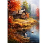 5D DIY Diamond Art Painting Kit Complet, Peinture de paysage d'automne,G,50*70cm Strass Canevas Point De Croix Broderie Diamant Peinture par Numéros pour Enfants Adultes Décoration Murale Maison