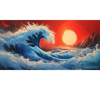5D DIY Diamond Art painting Kit, Vagues de l'océan Soleil rouge Diamond Art Painting Picture Kit, Brodery Digital brodery painting Supplies, Suitable for Gifts, Adults, Walls, Home Decor - 40x80cm
