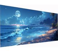 5D DIY Diamond Painting Adulte Lune, Diamond Painting Adulte Grand Format 160x80cm, Plage Peinture Diamant Loisirs Créatifs Adultes, Diamant Strass Kit pour Décoration Murale Maison Cadeau N-8045