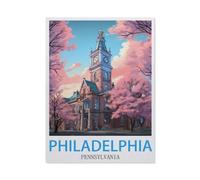 5D DIY Diamond Painting，Affiches vintage de voyage de Philadelphie, Pennsylvanie，Kit de point de croix avec strass en cristal, Artisanat en mosa?que pour la décoration de la maison（50 x 60 cm）-BW11