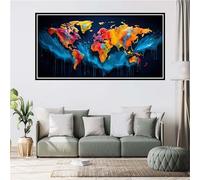5D DIY Diamond Painting Carte Du Monde,Peinture Diamant Adulte Enfant,Broderie Diamant Kit Complet Abstrait Coloré Diamant Painting Artisanat Strass Point de Croix Painting Décoration Murale 30x60cm