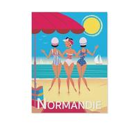 5D DIY Diamond Painting，Filles de la plage de Normandie en France，Kit de point de croix avec strass en cristal, Artisanat en mosa?que pour la décoration de la maison（40 x 50 cm）-BP84