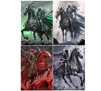5D DIY Diamond Painting Grandes 40x50 cm Peinture Diamant 4 Pack Quatre Cavaliers de l'Apocalypse (Conquest/Slaughter/Famine/Death) Peinture Diamant Peinture par Numéros Point de Croix Mosaïque