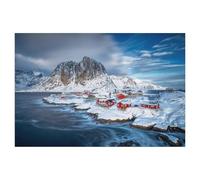 5D DIY Diamond Painting，Hamnøy dans les îles Lofoten après une tempête d’hiver，Kit de point de croix avec strass en cristal, Artisanat en mosa?que pour la décoration de la maison（50 x 60 cm）-AD28