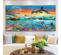 5D DIY Diamond Painting Kit Complet,Dauphin de l'océan Peinture Diamant Kits pour Adultes,Square Diamant Strass Cristal Point de Croix Broderie Peinture Arts pour décoration murale cadeau 40x100cm C4