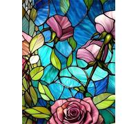 5D DIY Diamond Painting Kit Complet Rose En Vitrail Kit de Peinture Diamant Stitch Enfant Gem Art Artisanat Cristal Point de Croix Broderie Peinture pour Maison Décoration Murale 40x50cm