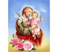 5D DIY Diamond Painting Kit complet, Saint Joseph le Grand Peinture en diamant, broderie strass point de croix art artisanat diamant peinture avec numéros pour adultes enfants décoration murale maison