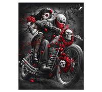 5D DIY Diamond painting Kit crâne de moto Broderie Diamant Complet pour Adultes Enfants Point De Croix Cristal Strass Arts Craft Pour Salon Chambre Décoration murale Square Drill,30x50cm