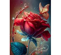 5D DIY Diamond Painting Kits Papillon Rose Rouge Peinture Diamant à Faire Soi-Même Diamant Plein Forage Cristal Diamant Painting Kit pour Décoration Murale de Bureau à Domicile 40x50cm