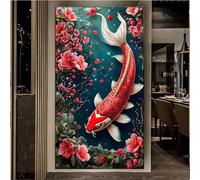 5D DIY Diamond Painting Koi rouge 50x110cm Fleur Diamond Painting Adulte,Foret Carré Broderie Peinture Diamant Kit Adulte Grand Format,XXL Grand Format Décor à La Maison