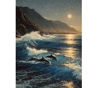5D DIY Diamond Painting Lune, Diamond Painting Adulte Dauphin, DIY Peinture Diamant Kits, 5D Diamant Point de Croix, Activité Manuelle Adulte Kits, Decoration Murale Maison, Cadeau, 100x135cm 1-6483