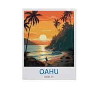 5D DIY Diamond Painting，Oahu, Hawaii - Affiches de voyage vintage pour le surf，Kit de point de croix avec strass en cristal, Artisanat en mosa?que pour la décoration de la maison（30 x 40 cm）-CJ84