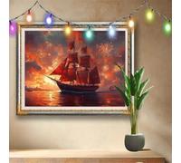 5D DIY Feu d'artifice Diamond Painting Kit Complet,Voilier Peinture Diamant Adulte Grand 107x80cm,Broderie Diamant Kit Complet,Artisanat Strass Point de Croix pour Décoration Intérieur,Cadeau 58F-4597