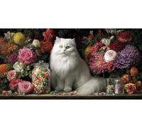 5D DIY Fleur Diamond Painting Grande Taille, Diamond Painting Adulte Chat, Peinture Diamant Paintings Numero Adulte Broderie au Point de Croix Strass Tableau Décoration de la Maison 70x140cm J0K-79