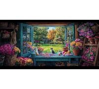 5D DIY Fleur Diamond Painting Grande Taille, Diamond Painting Adulte Rebord De Fenêtre, Peinture Diamant Paintings Numero Adulte Broderie au Point de Croix Strass Décoration de la Maison 25x50cm J0K70