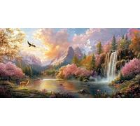 5D DIY Le Cerf Diamond Painting Grande Taille, Diamond Painting Adulte La Cascade, Peinture Diamant Paintings Numero Adulte Broderie au Point de Croix Strass Décoration de la Maison 25x50cm J0K-22